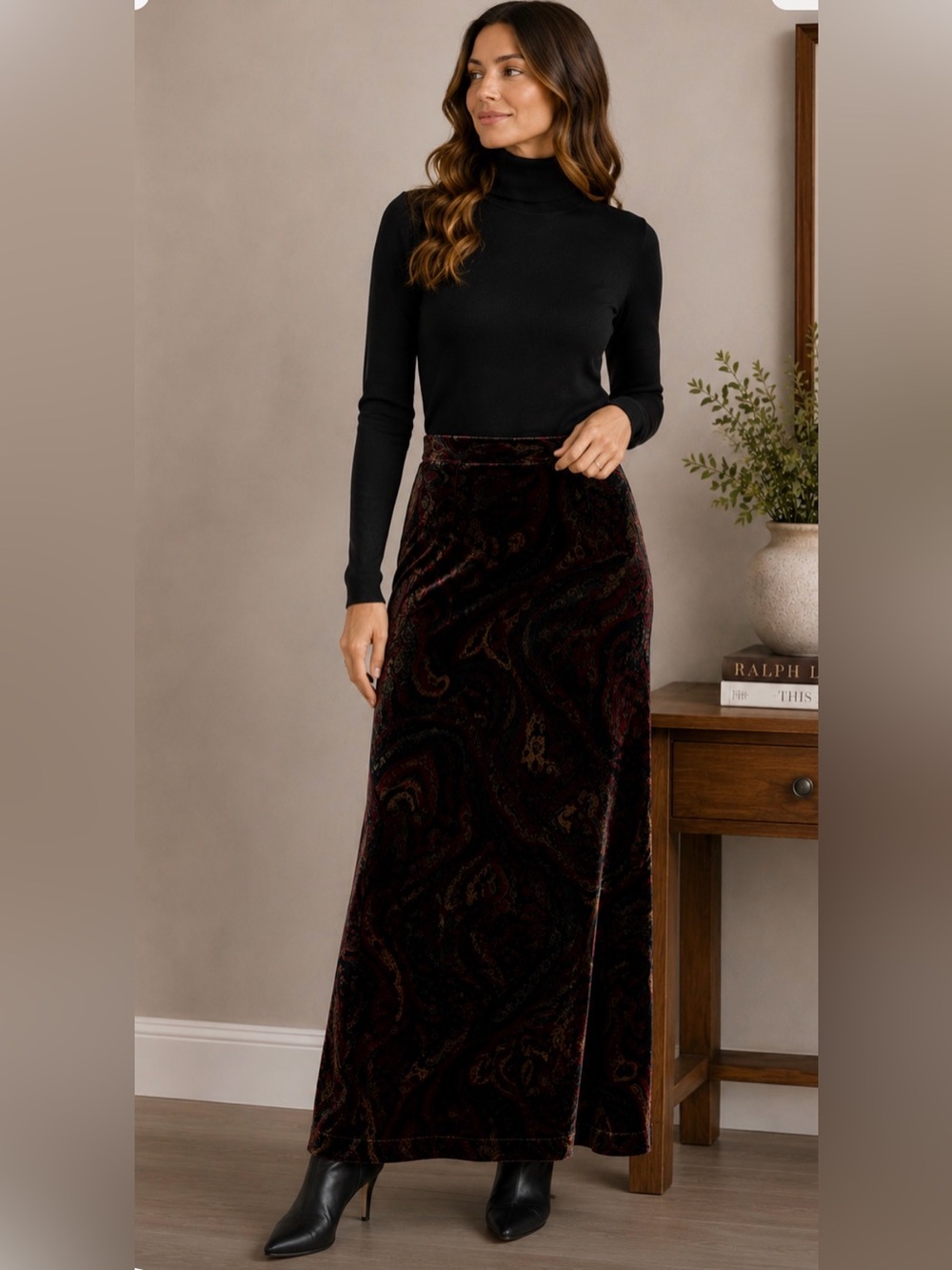 New Vintage 90’s Ralph Lauren Cherrywood Tudor maxi Velvet Skirt size 14